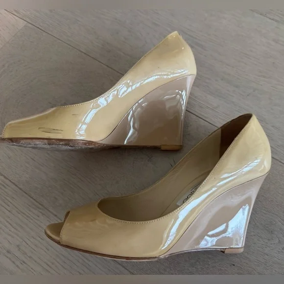Jimmy Choo Baxen Patent Peep-Toe
Wedge Pump size 37.5 Beige color - Picture 8 of 14